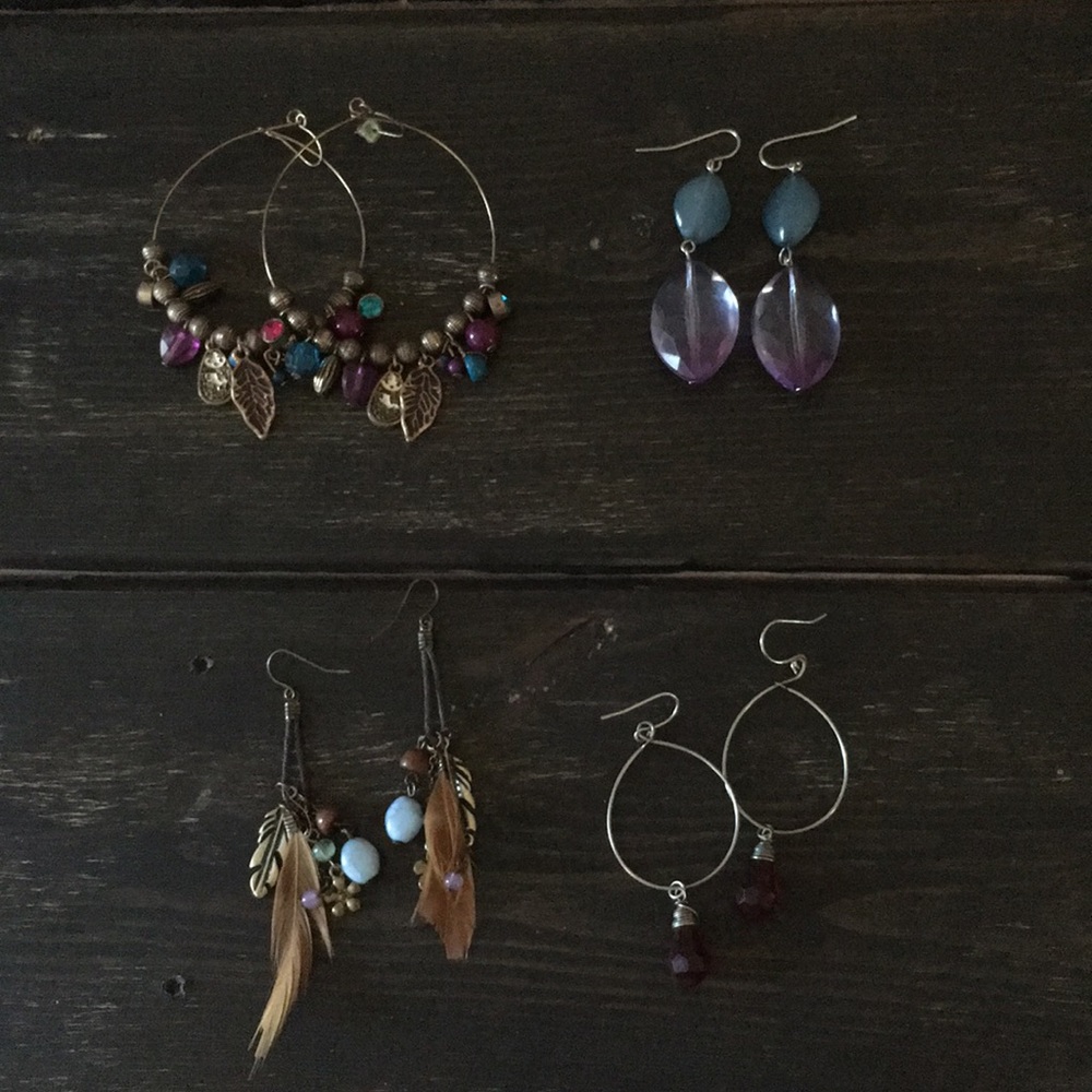 Bundle of four dangly earrings sets! Stunning!